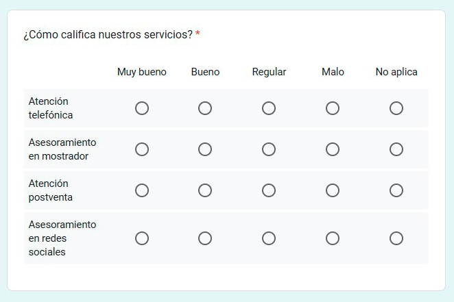 google form pregunta cuadricula