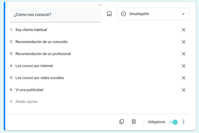 google form pregunta escala lineal