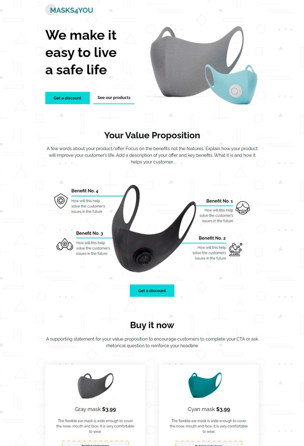 Plantilla para landing page Mask4you de