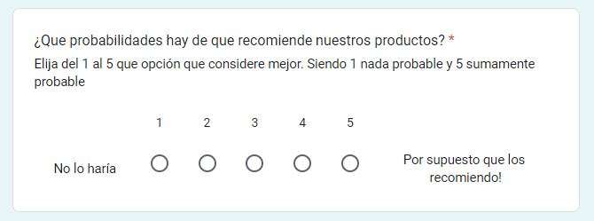 Pregunta de escala lineal para valoraciones