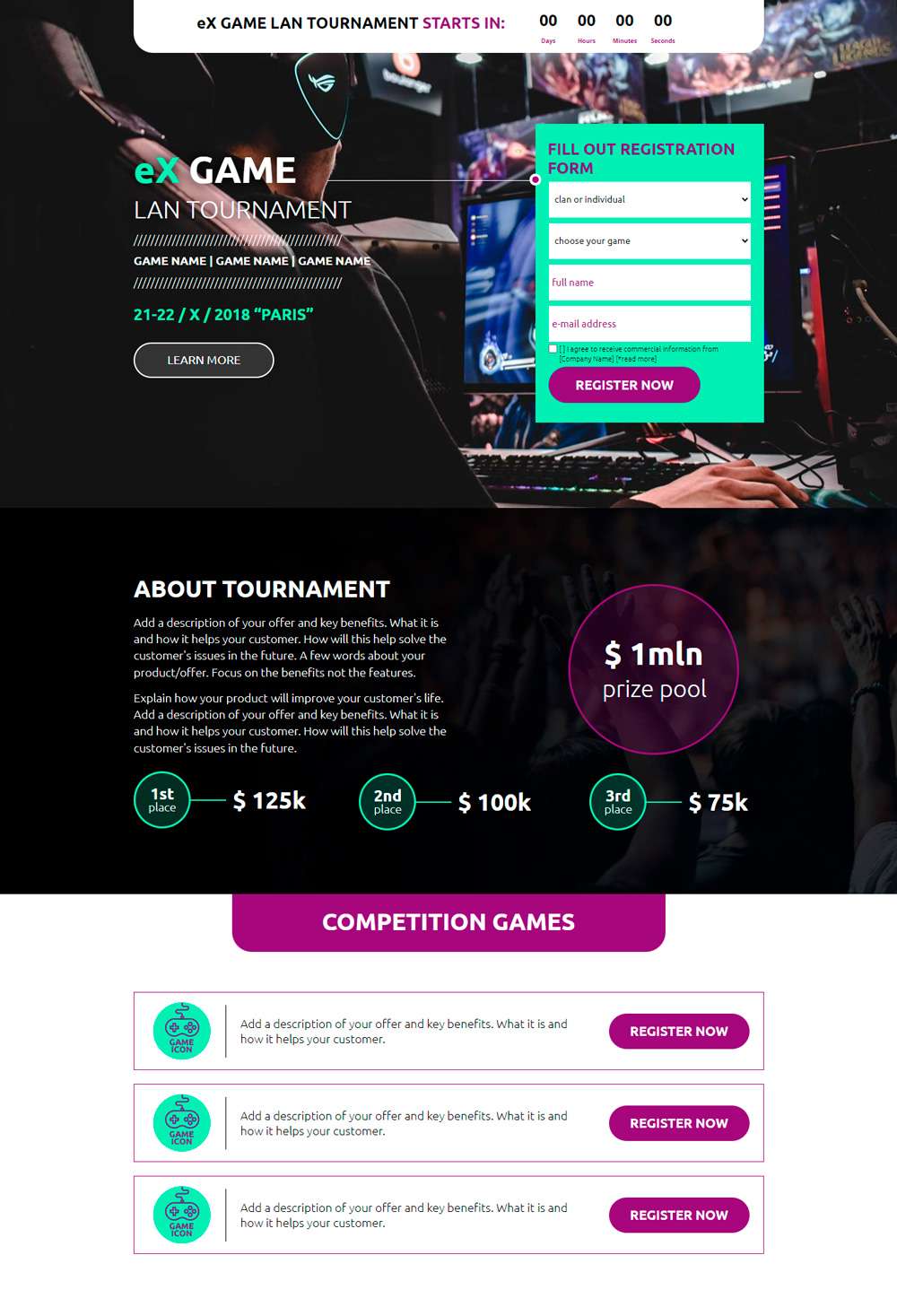 Plantilla para landing page Ex Game