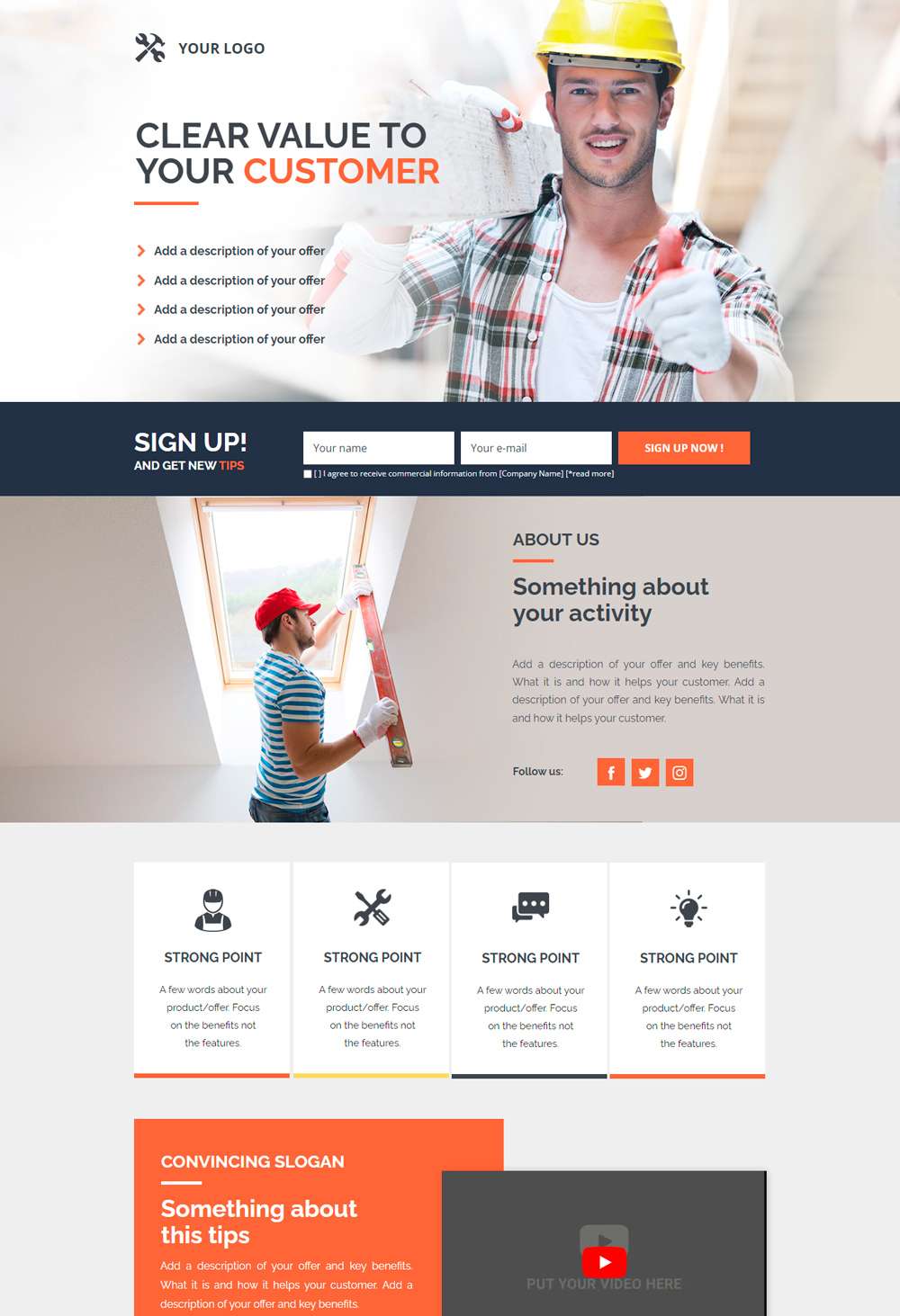 Plantilla para landing page Handyman de Landingi