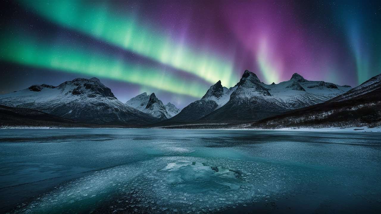 Fondo de escritorio de aurora boreal generado con IA