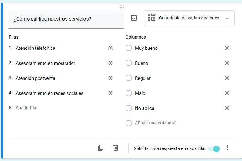 google form pregunta cuadricula edicion