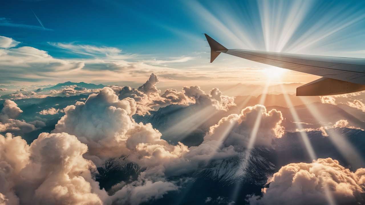 Fondo de escritorio de cielo desde el avión generado con IA